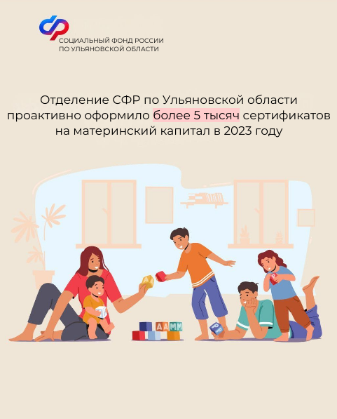 Отделение СФР по Ульяновской области проактивно оформило более 5 тысяч сертификатов на материнский капитал в 2023 году.