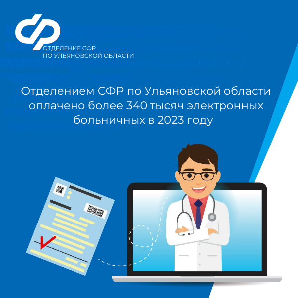 Отделение СФР по Ульяновской области оплатило более 340 тысяч электронных листков нетрудоспособности в 2023 году.